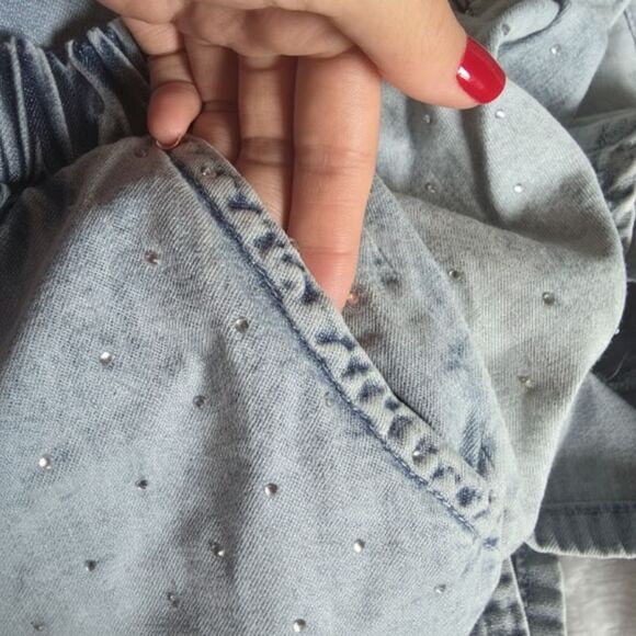 Good American Shorts Denim Dolly Crystal Rhinestone Pull-On Plus Size 3 L 12/14 - Picture 4 of 7